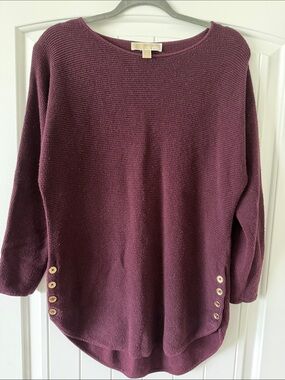 MICHAEL Michael Kors Plum Crewneck Sweater with Gold Buttons